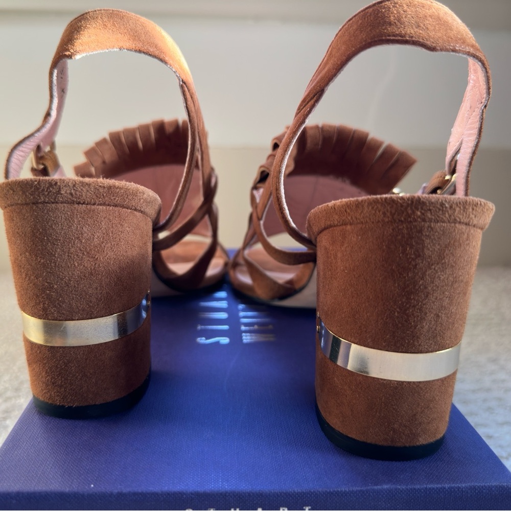 Stuart Weitzman Brown Suede Fandangos Block Heel Sandal - Picture 6 of 12
